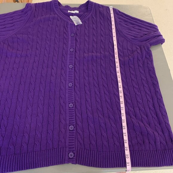 Woman Within Cardigan Sweater 3X 30 32 NWOT Purple Cable Knit Long Sleeve Button - Picture 10 of 13